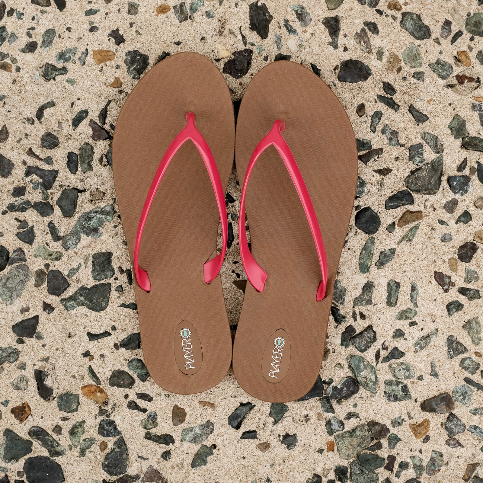 Bonbon Womens Flip Flop Tan Hot Pink