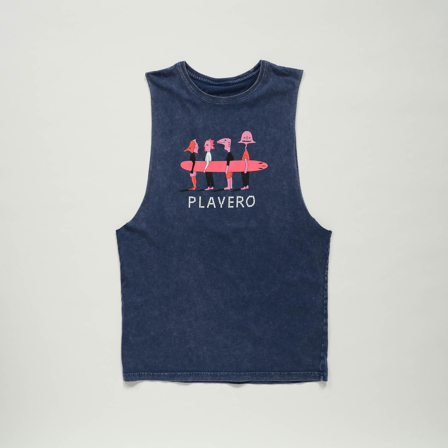 Bones Acid Wash Muscle Tank Navy Blue
