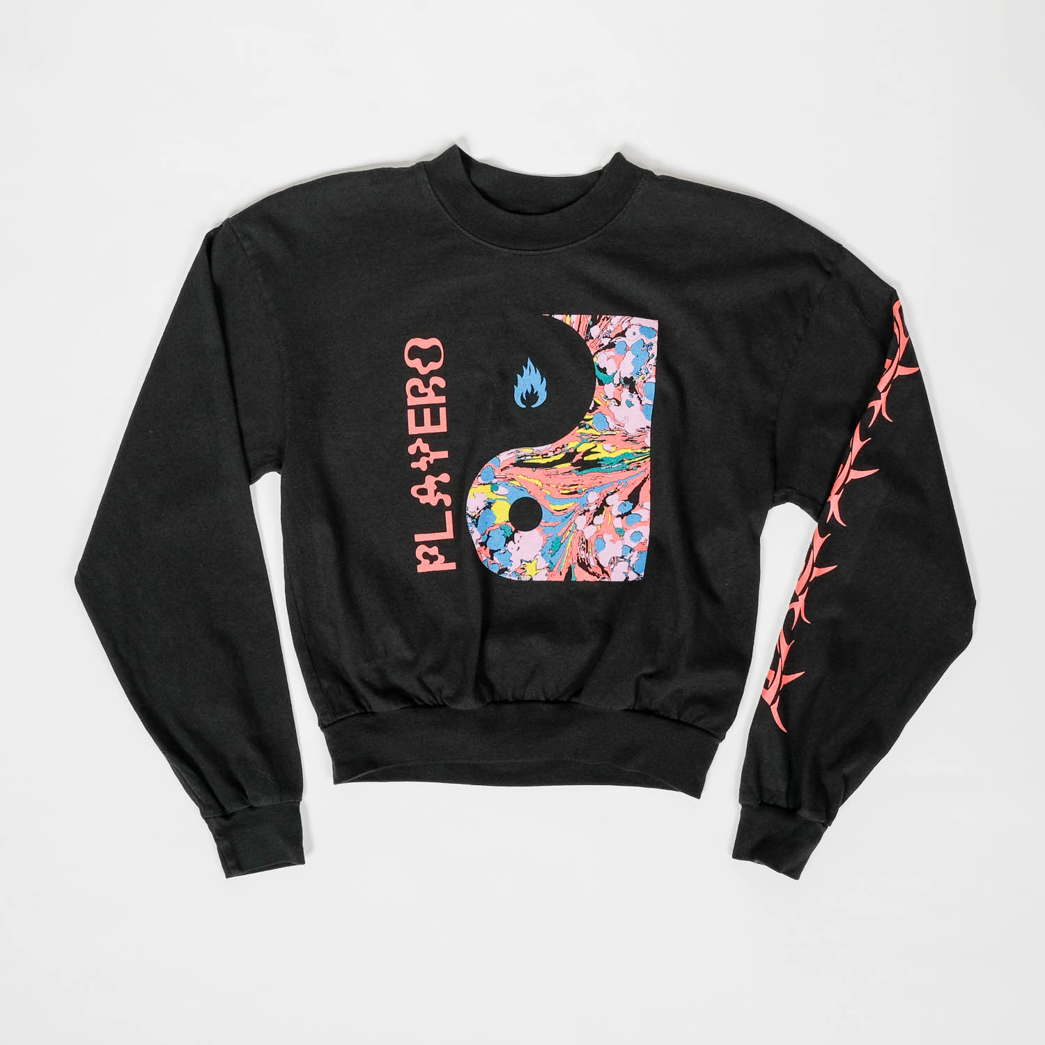 Bubblegum Fire Yin Yang Cropped Long Sleeve Black