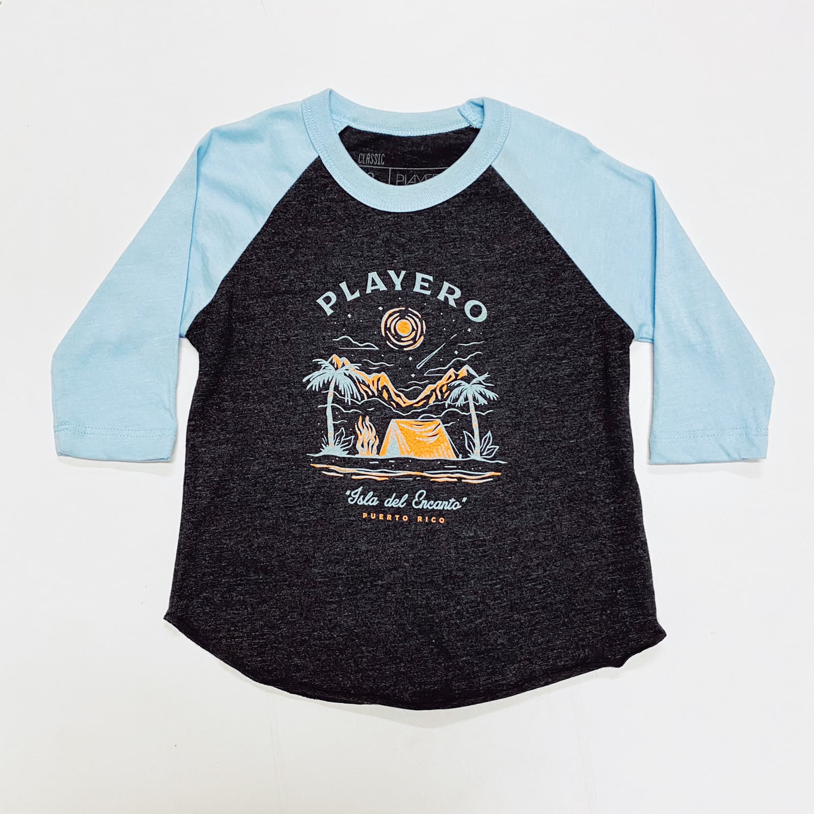 Camping Kids Baseball Tee Light Blue