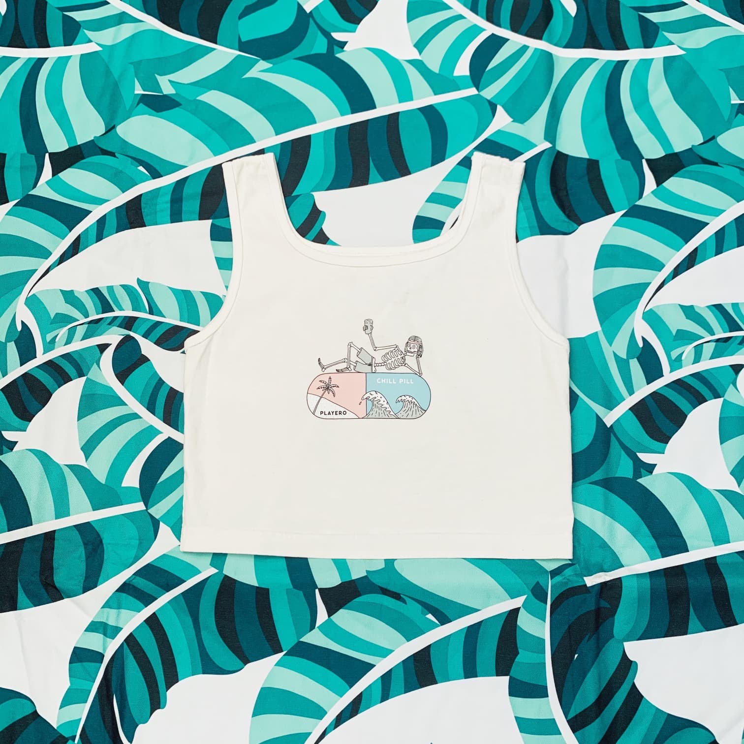 Chill Pill Crop Tank White