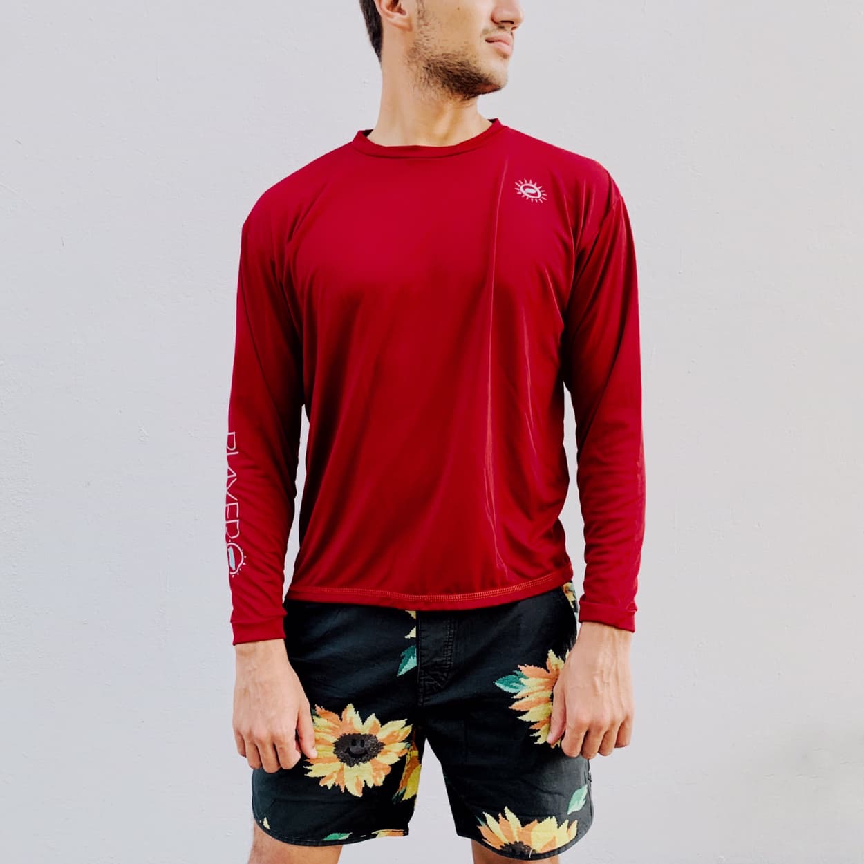 Mens Happy Sun Lightweight Long Sleeve Dark Red