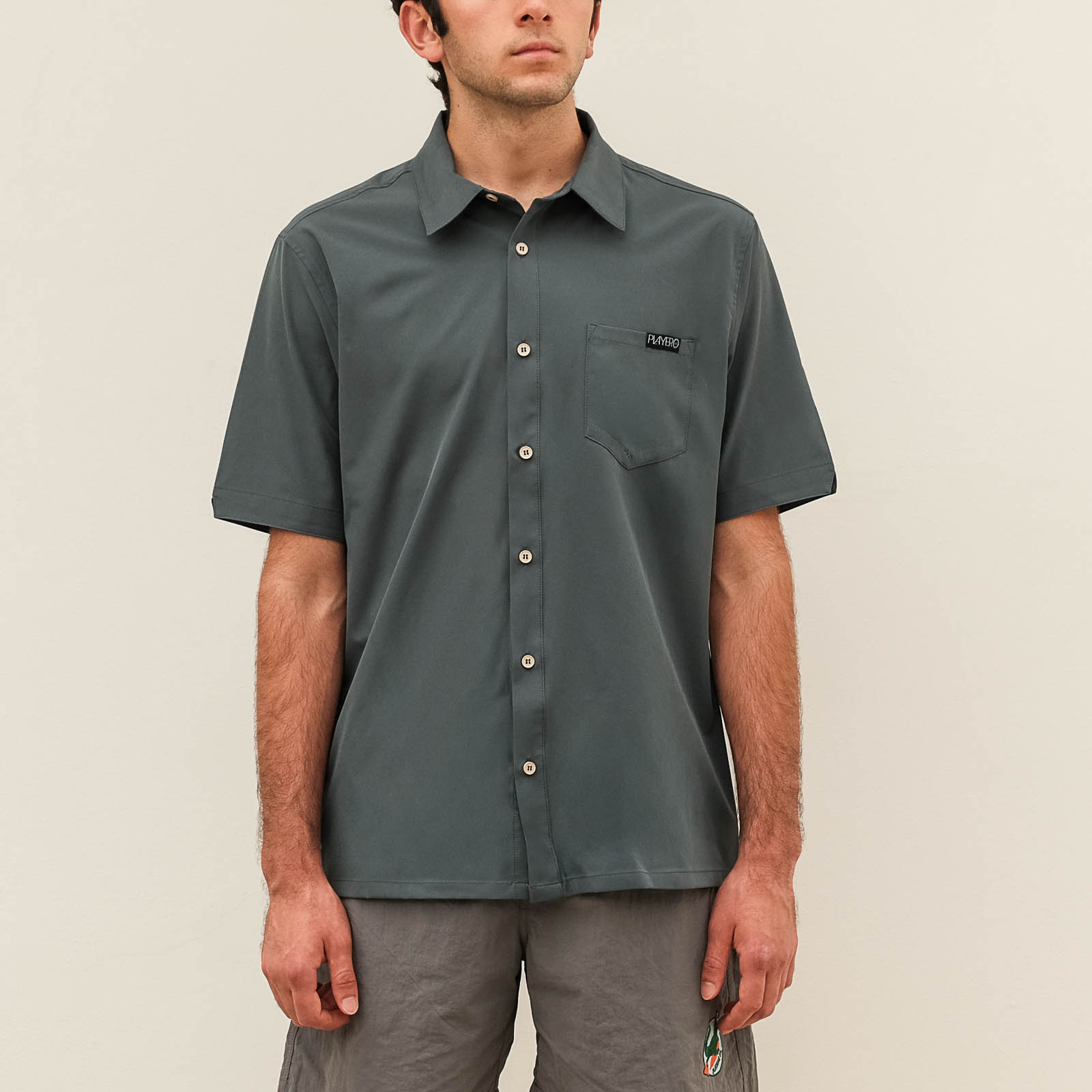  Heat Wave Pocket Button Up Shirt Dark Green