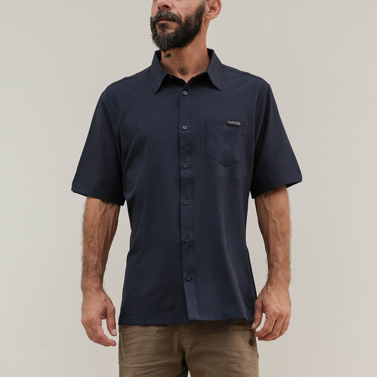  Heat Wave Pocket Button Up Shirt Navy Blue