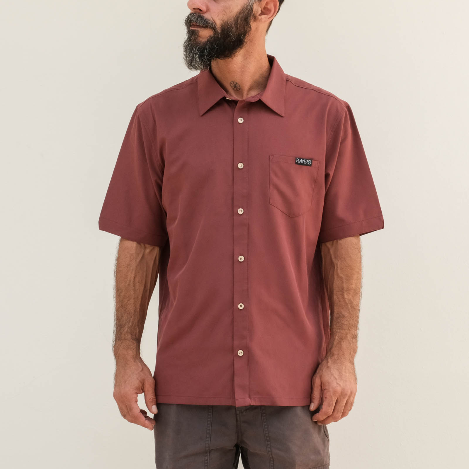  Heat Wave Pocket Button Up Shirt Dark Red