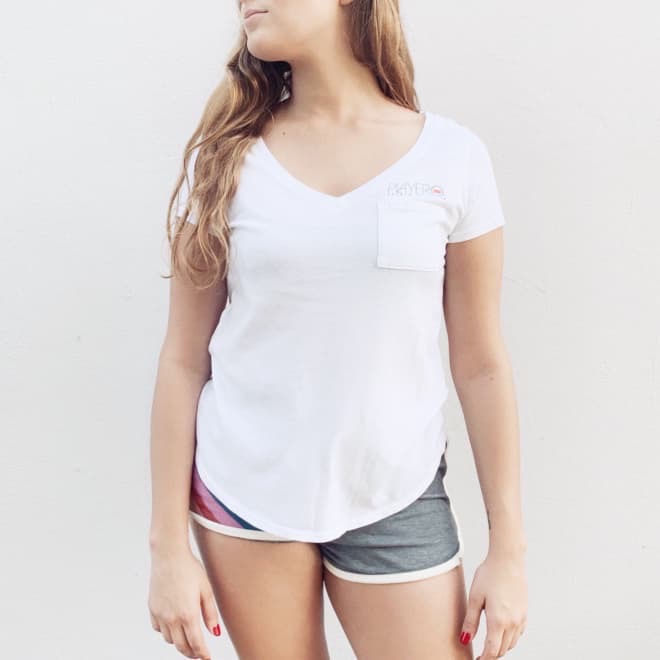  Classic Womens Pocket V-Neck White