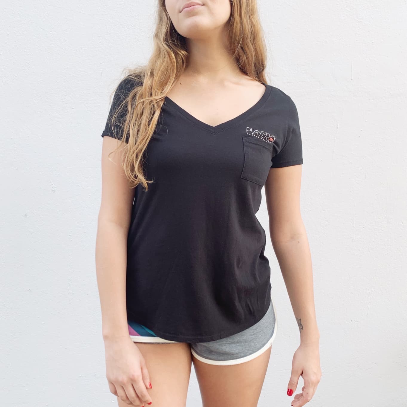  Classic Womens Pocket V-Neck Black
