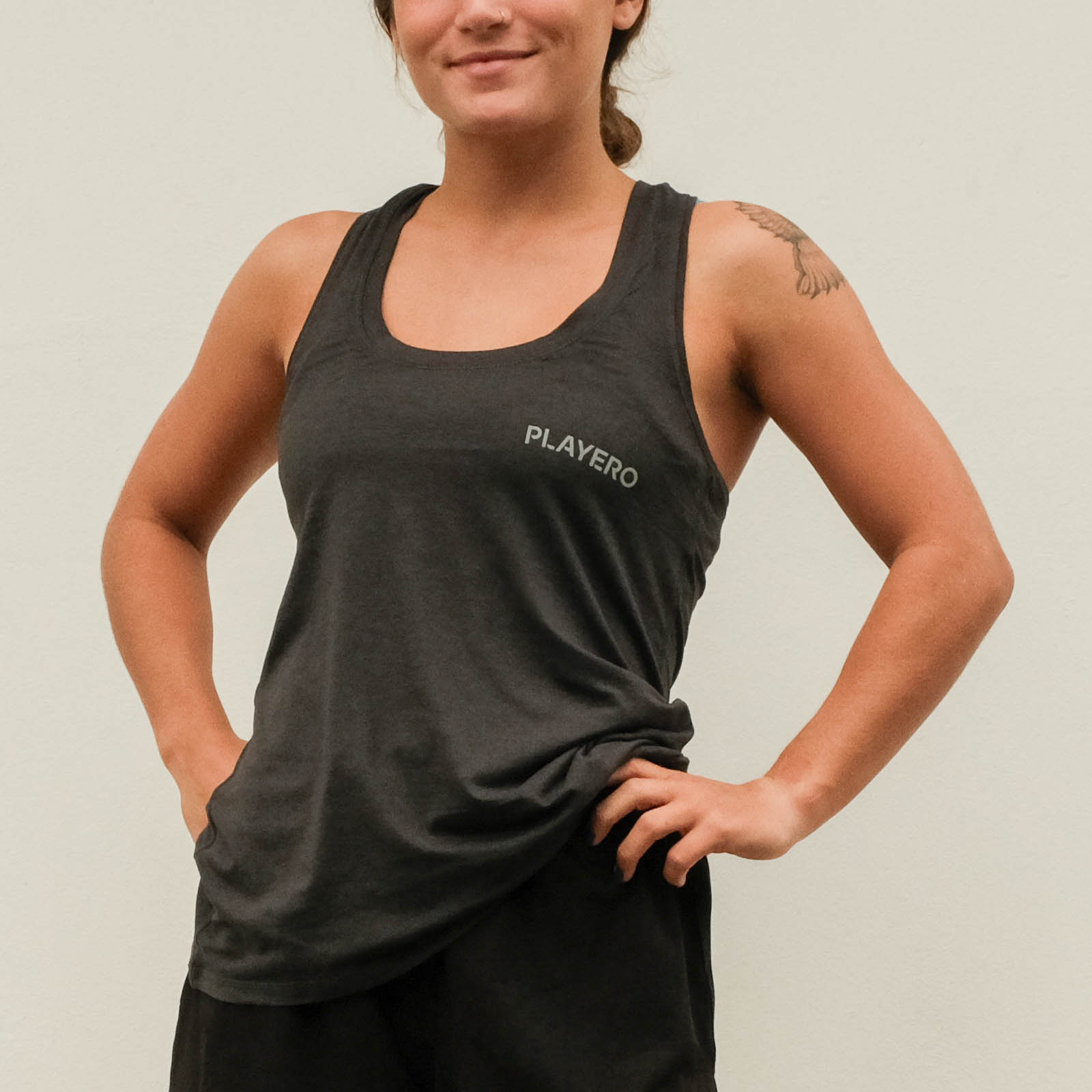 Heat Wave Womens Performance Racerback Tank Heather Black
