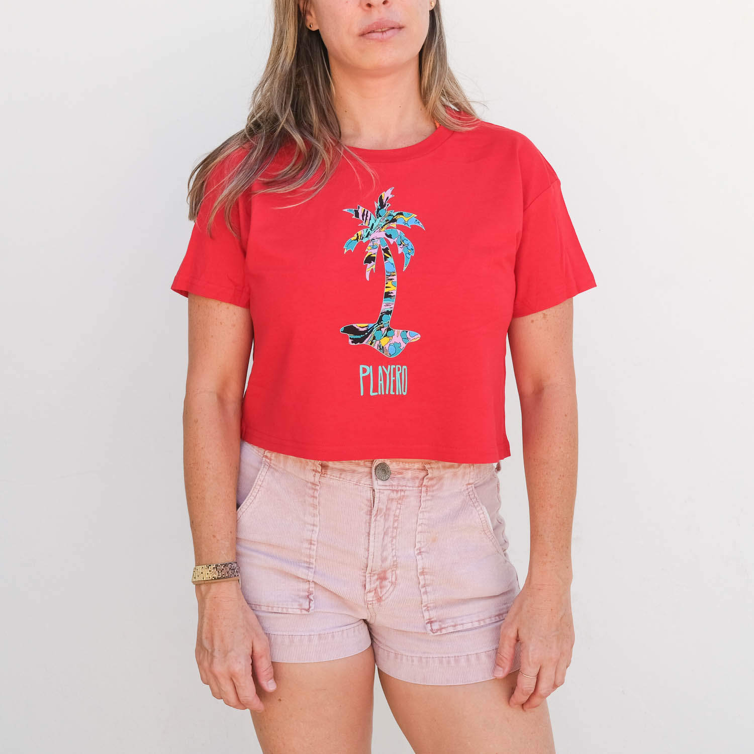Palma Womens Crop Tee Red
