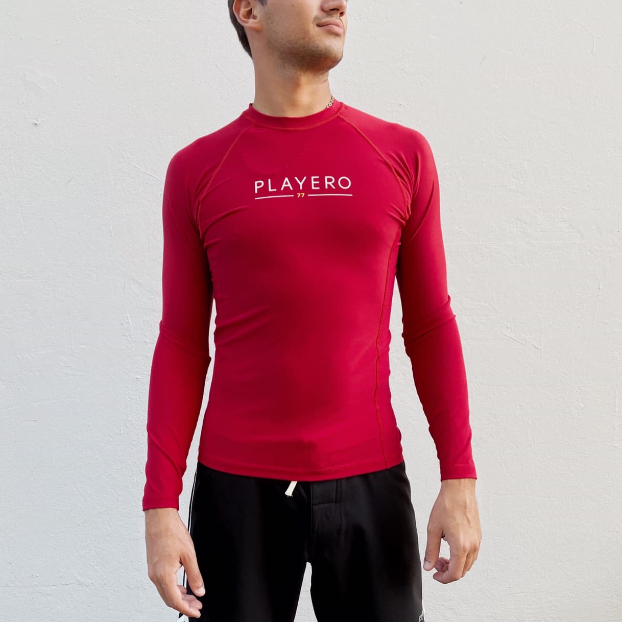 Mens LG77 Water Repellant Rashguard Dark Red