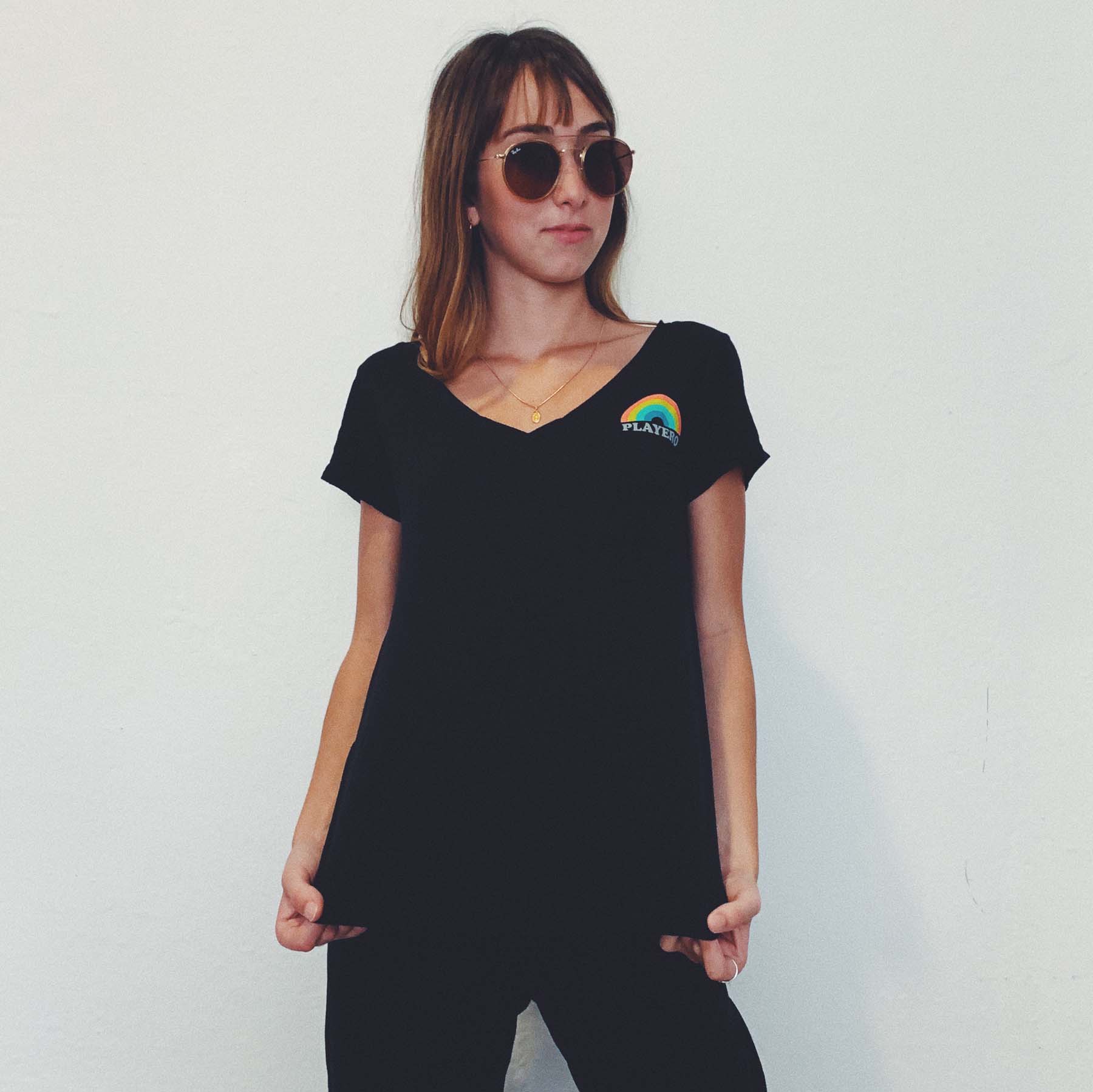 Rainbow Womens Pocket V-Neck 
