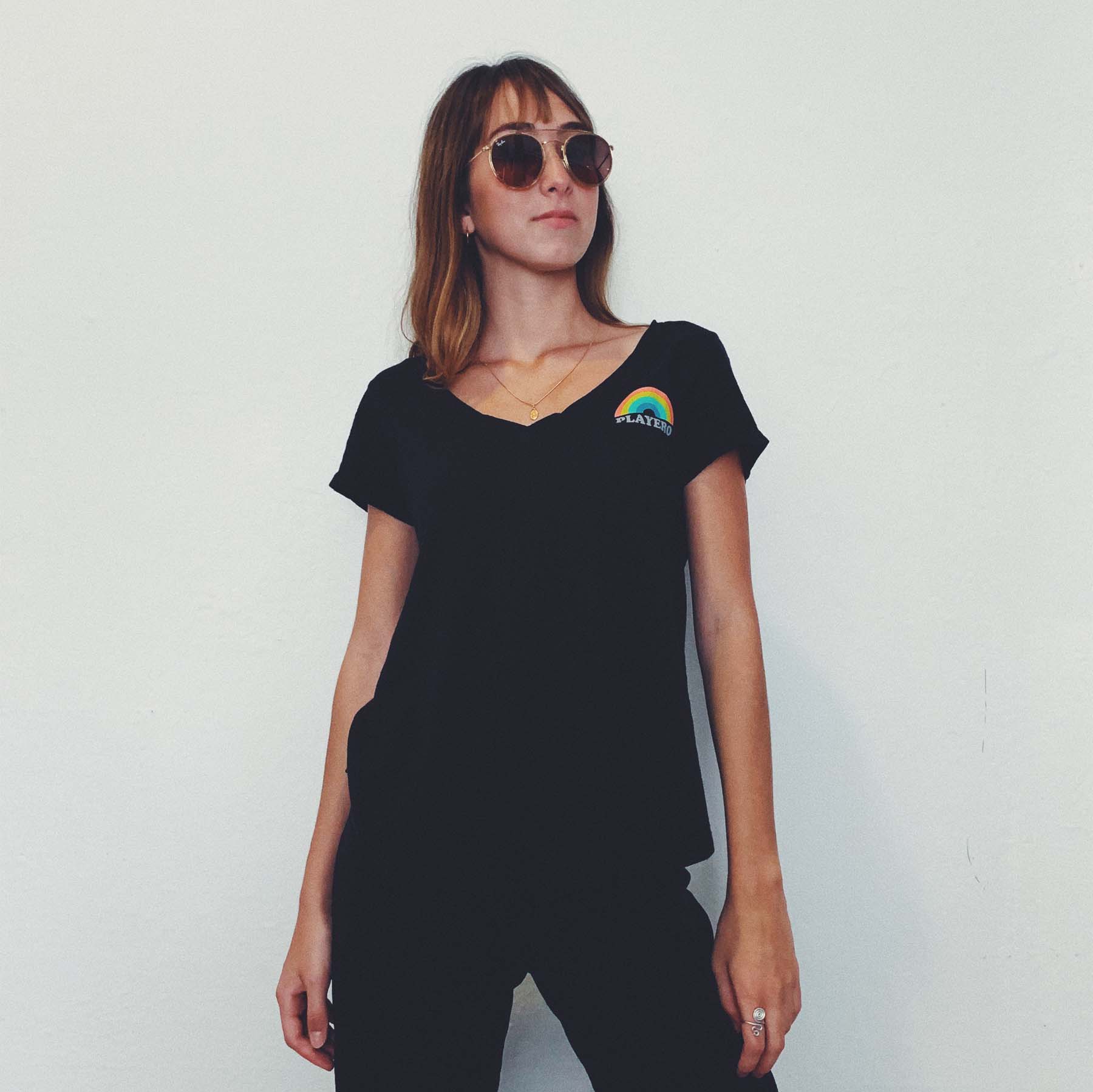 Rainbow Womens Pocket V-Neck Black